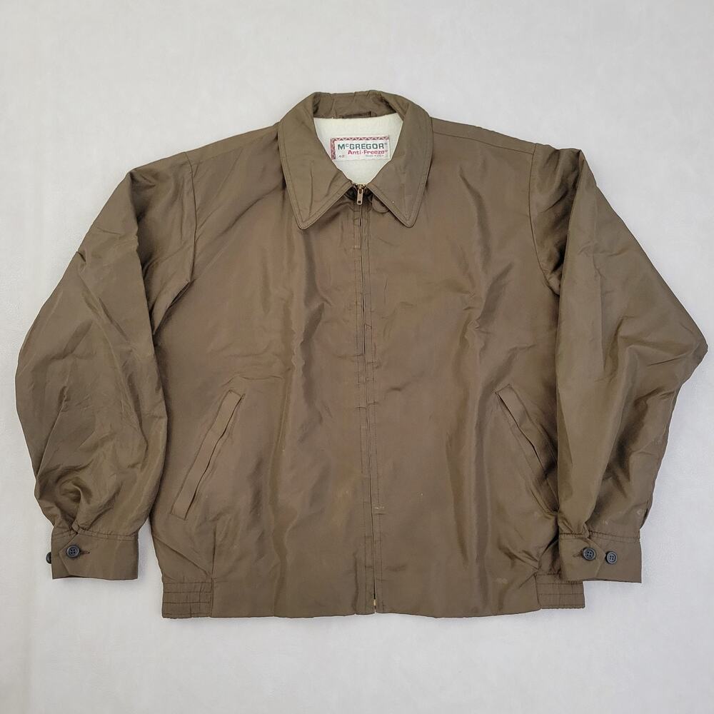 MCGREGOR Mens 42 Vintage Brown Nylon Anti-Freeze Full-Zip Bomber Jacket USA MADE